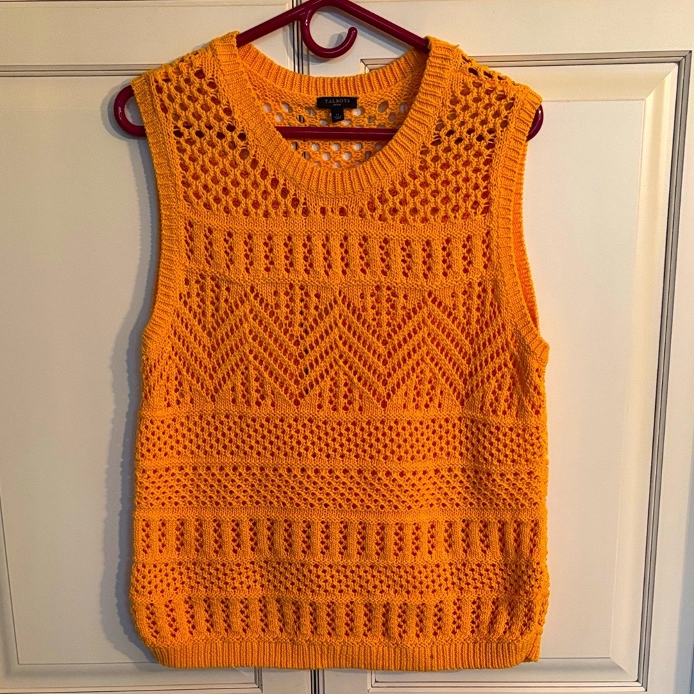 Talbots Crew Neck Open Knit Sleeveless Sweater